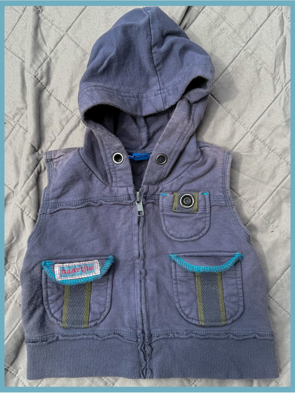 naartjie Navy Blue Hooded Sleeveless Sweatshirt Vest 3 6 mo baby retro shirt boy